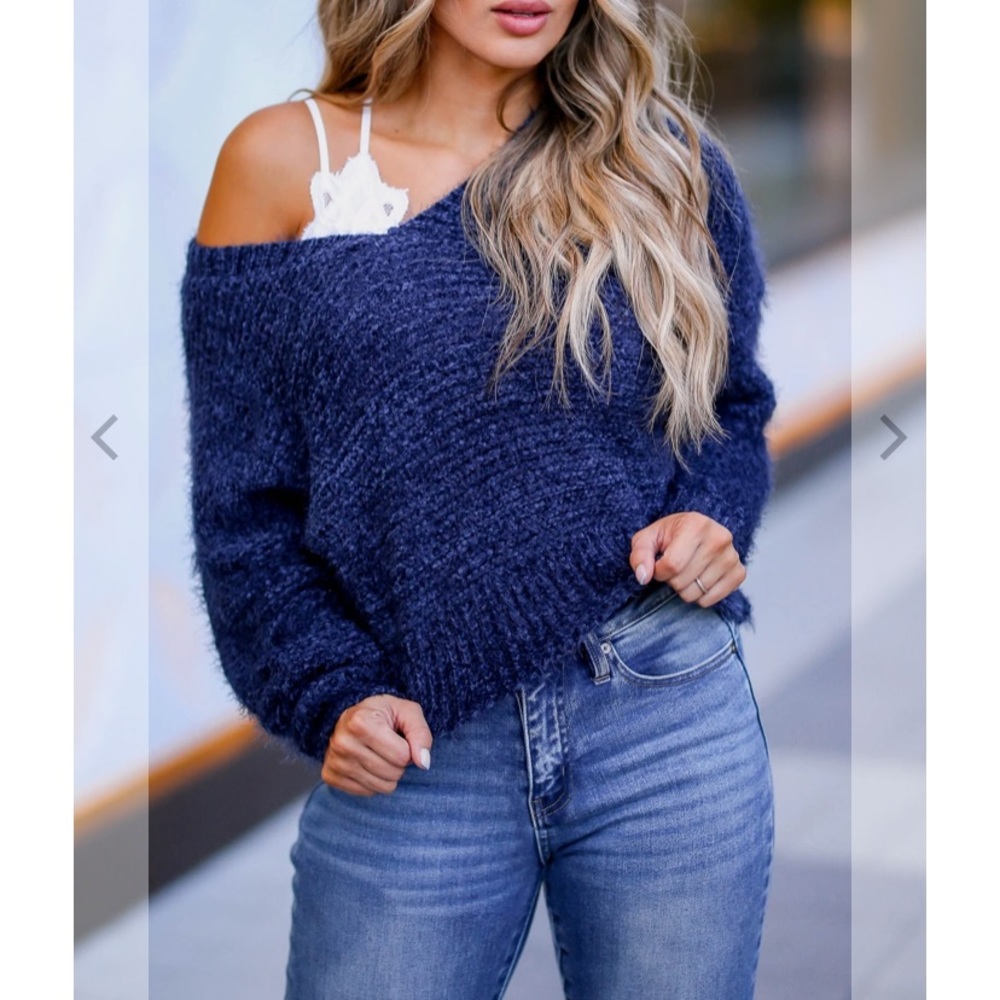 Blue fuzzy pullover sweater